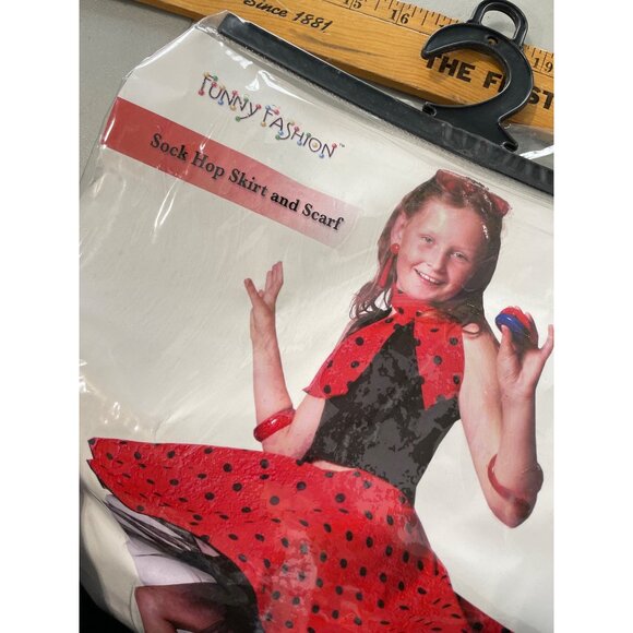 Funny Fashion Child Sock Hop Skirt and Scarf One Size Red Black Polka Dot NEW - Picture 4 of 7